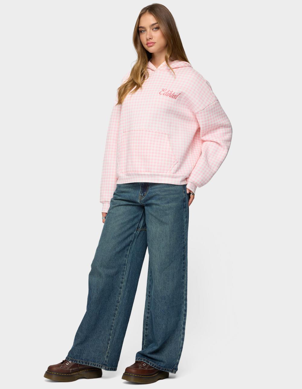 Edikted Gingham Oversized Hoodie - PINK