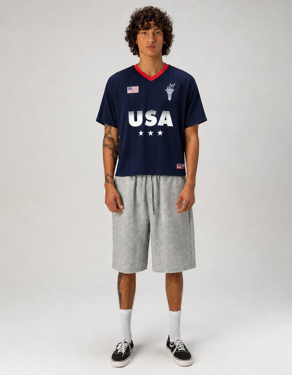 RSQ Mens USA Baggy Crop Soccer Jersey - NAVY