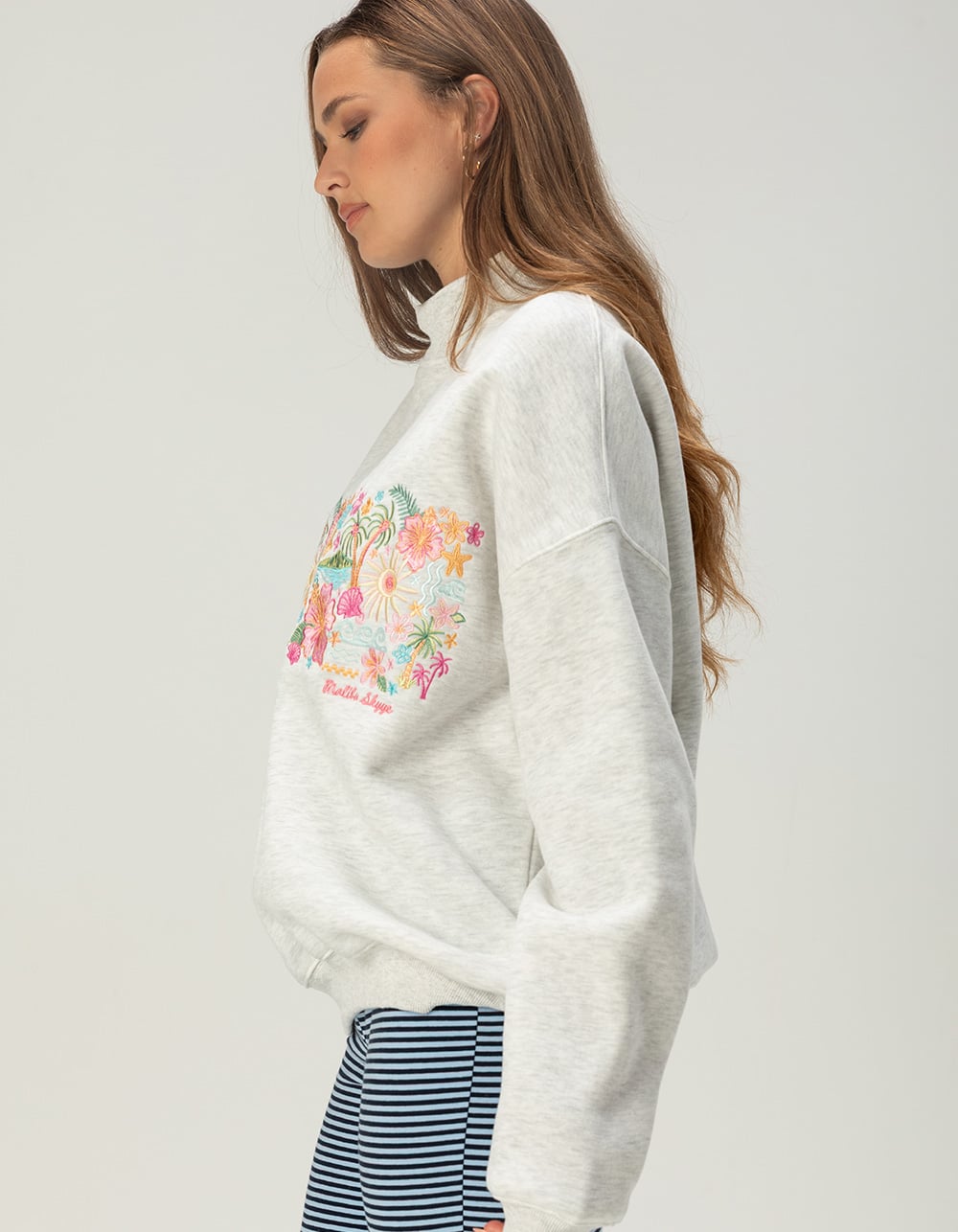 MALIBU SKYYE Womens Mock Neck Sweatshirt - HEATHER GRAY