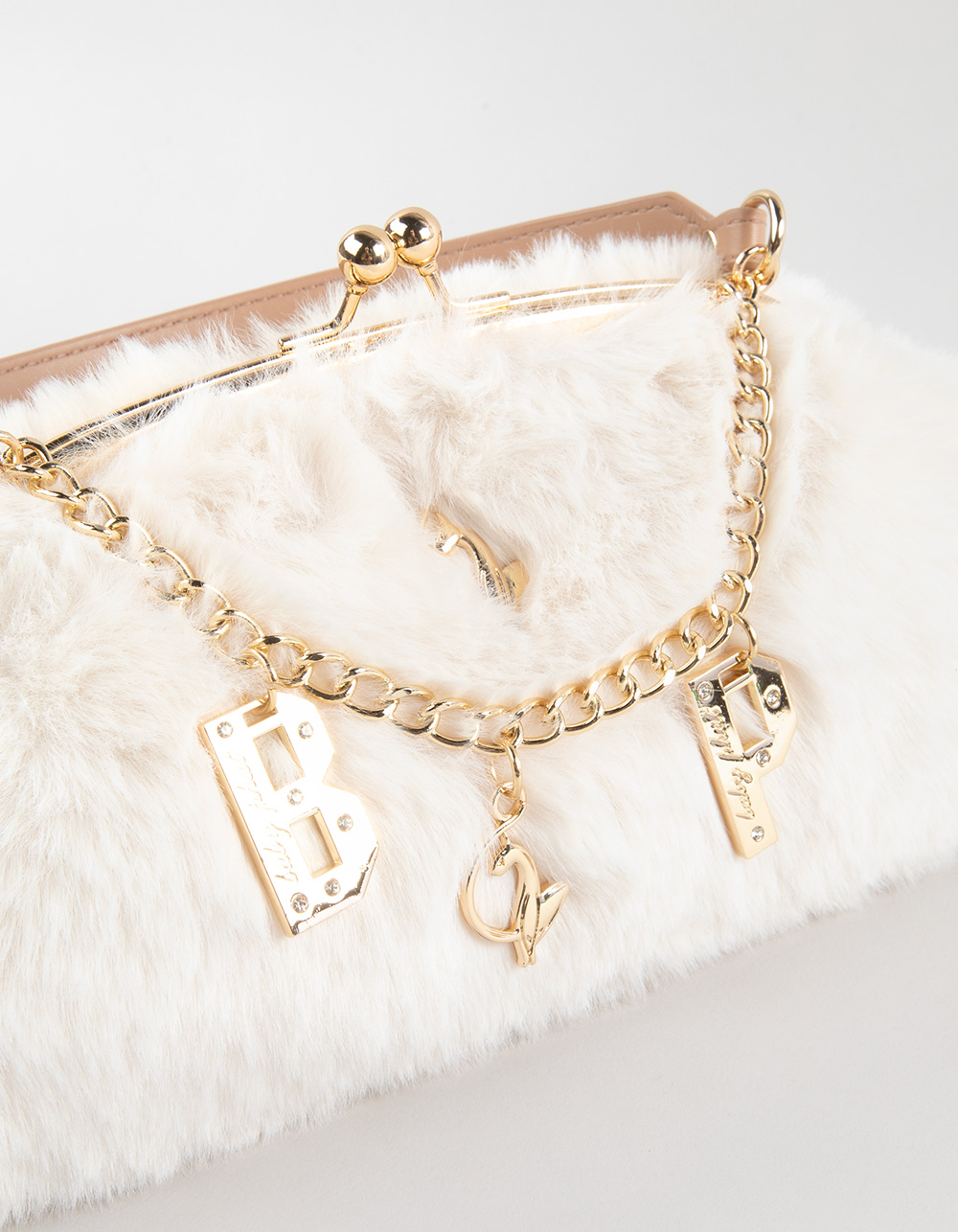 BABY PHAT Janet Frame Faux Fur Baguette Bag - CREAM