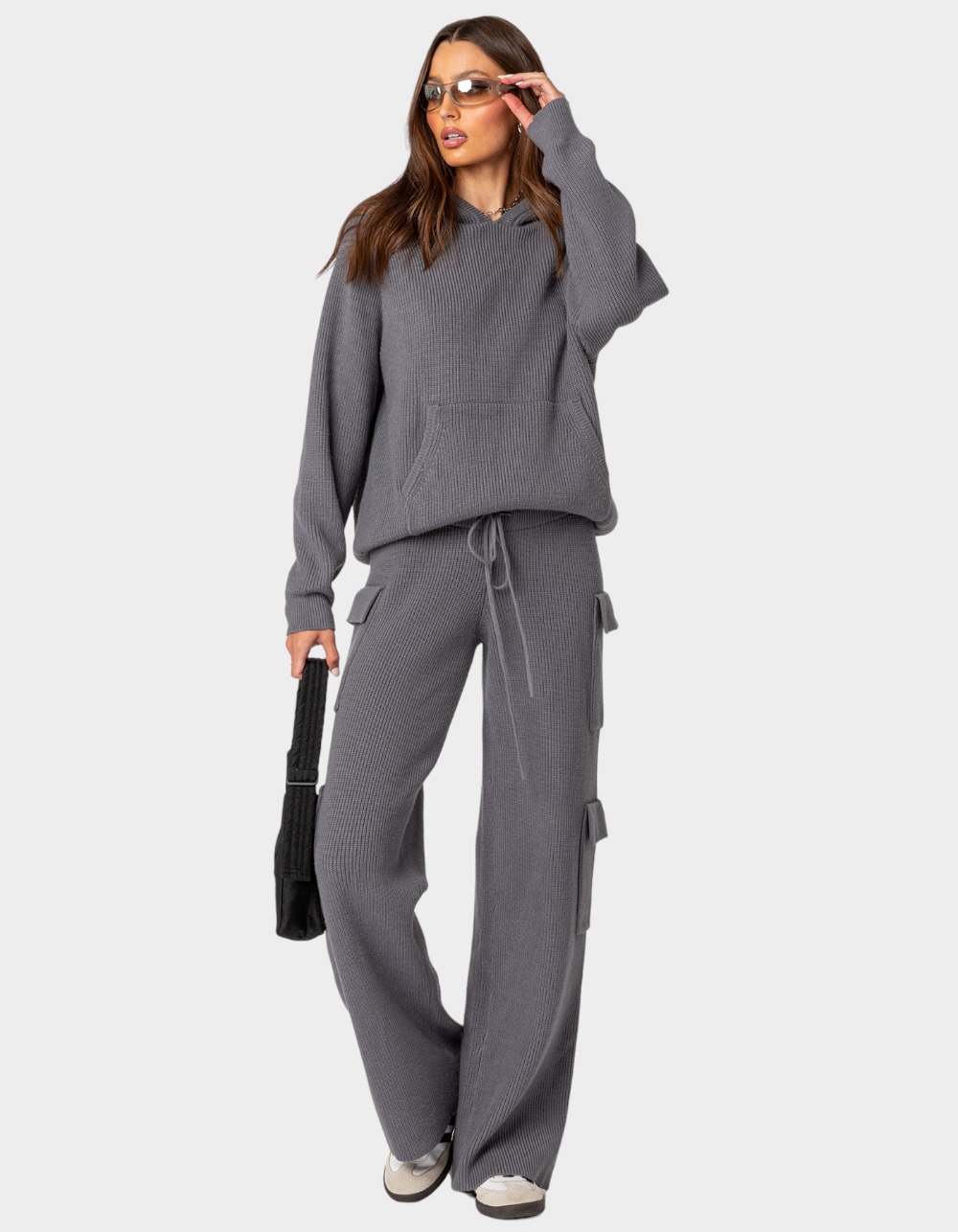EDIKTED Wynter Oversized Knit Womens Hoodie - GRAY