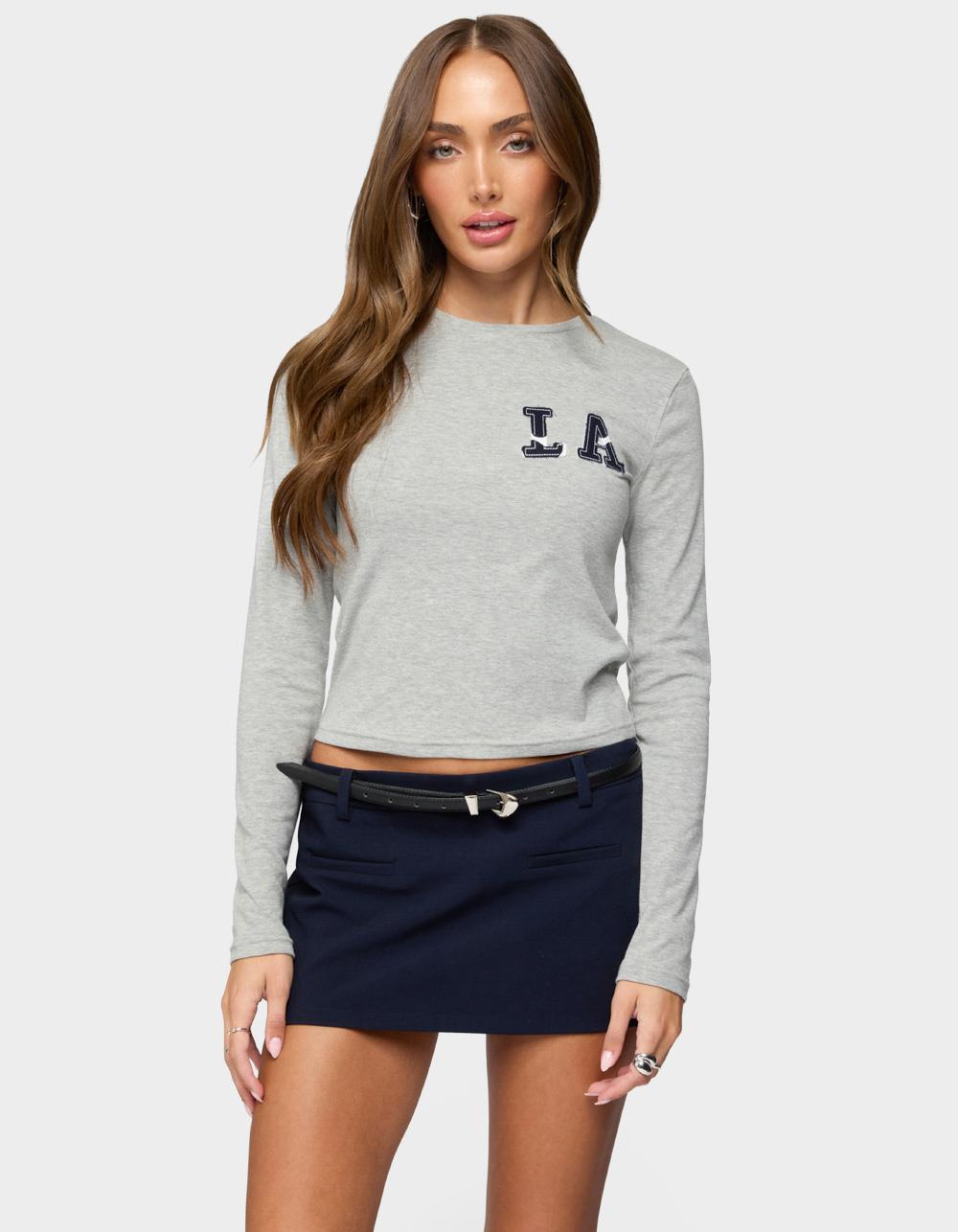 EDIKTED LA Girl Long Sleeve Tee - GRAY