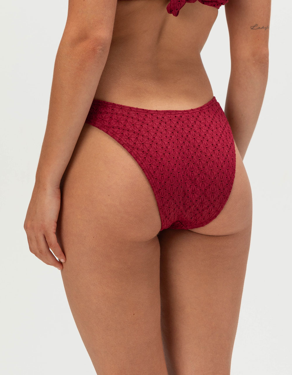 FULL TILT Textured Cheekier Bikini Bottoms - RUBY