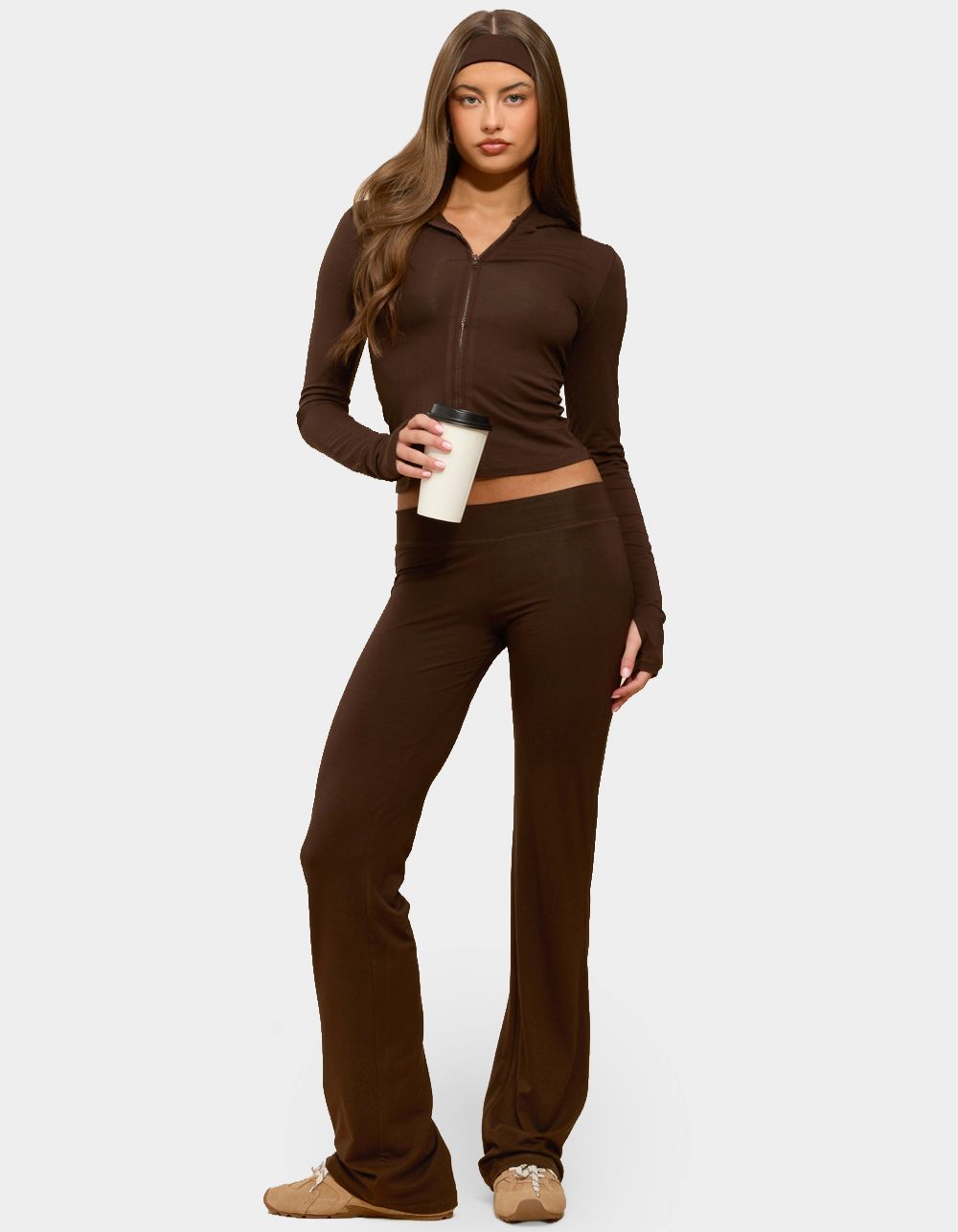 EDIKTED Callan Flared Pants - BROWN