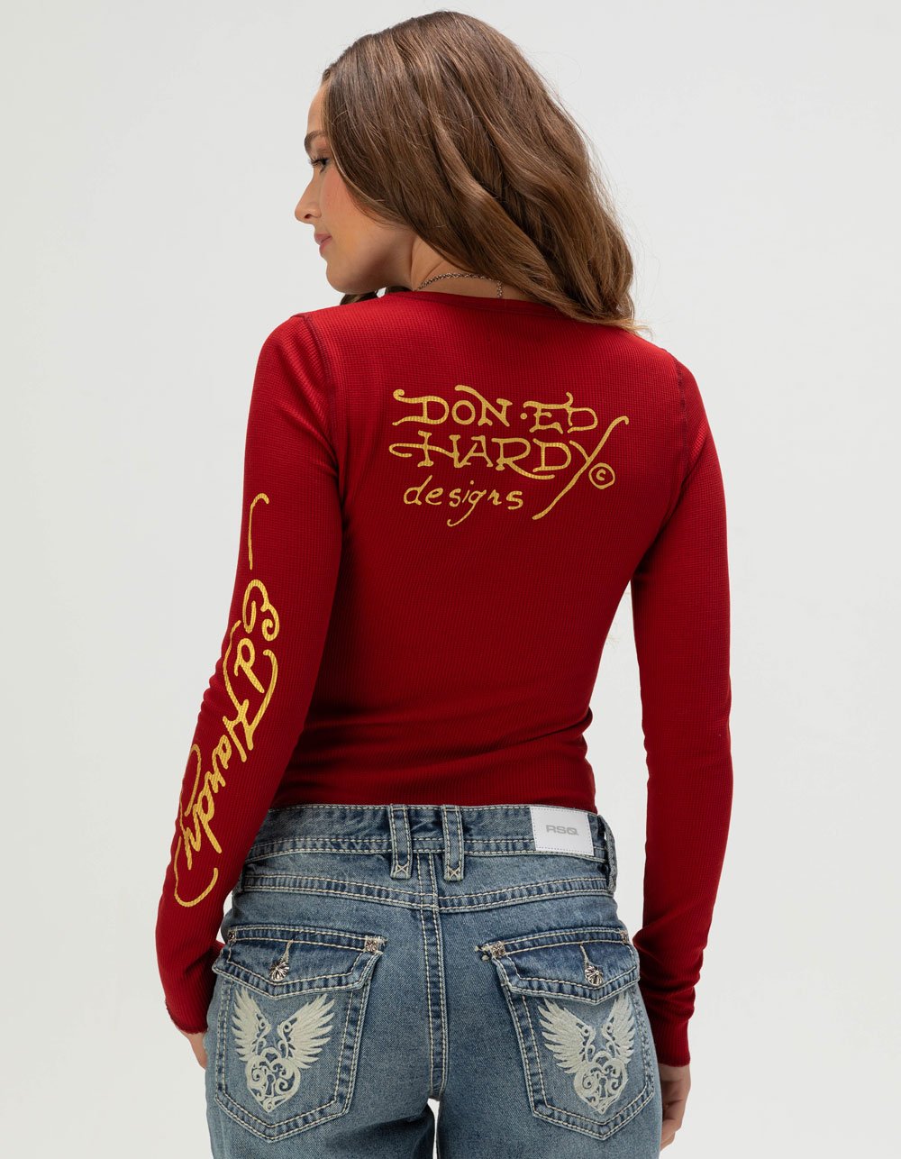 ED HARDY Crawling Womens Long Sleeve Tee - BURGUNDY