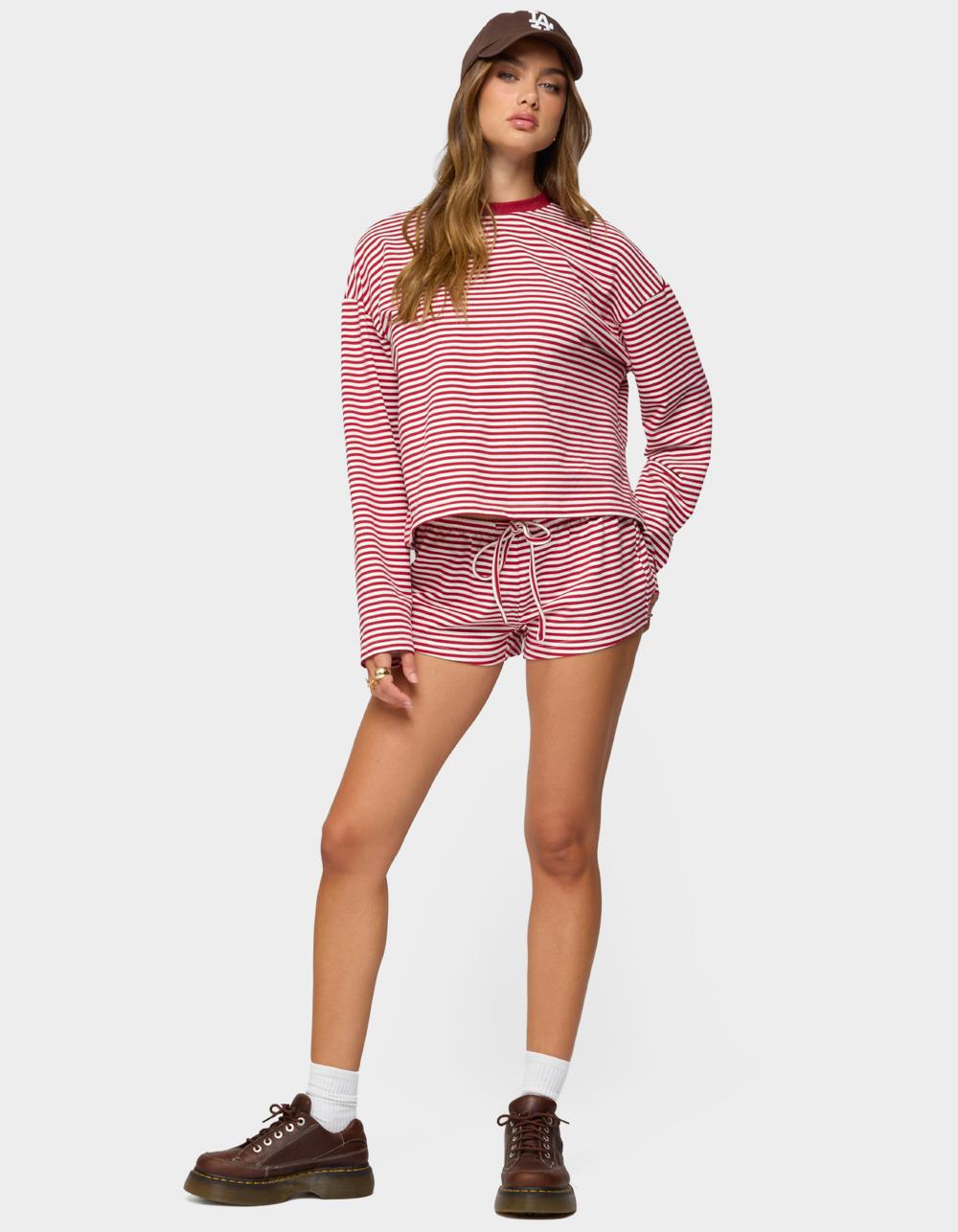 EDIKTED Jainee Striped Long Sleeve Tee - DK RED