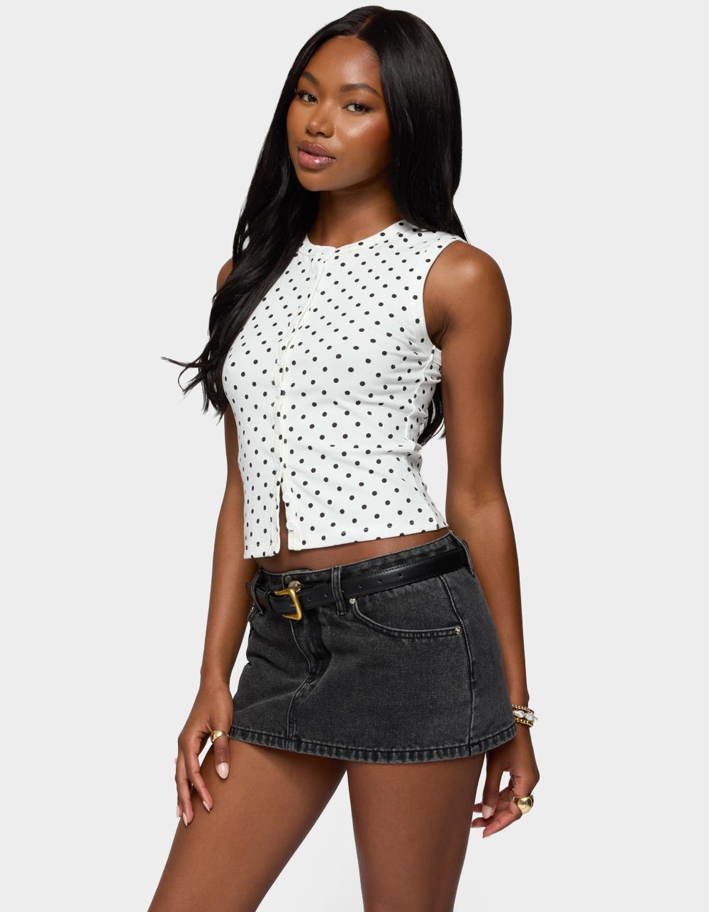 EDIKTED Rosalind Polka Dot Tank Top - WHITE