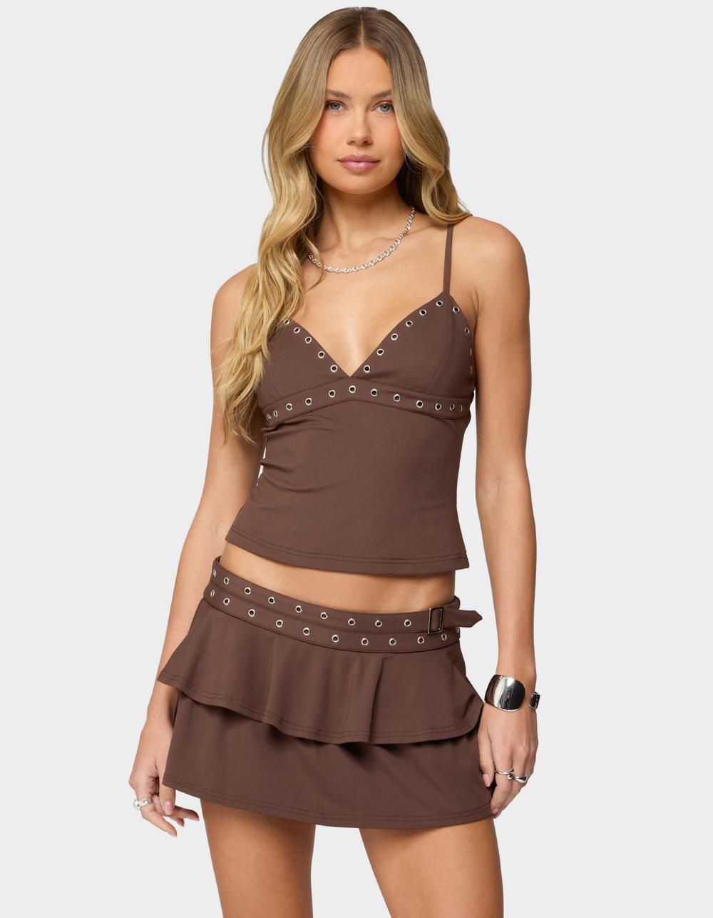 EDIKTED Hailie Grommet Tank Top - BROWN