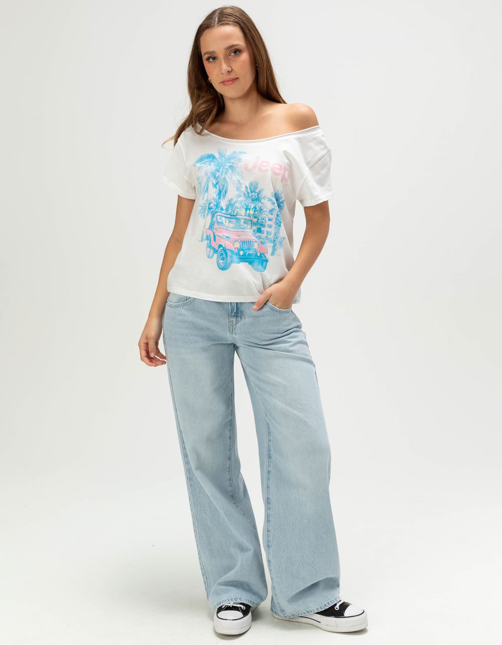 JEEP Womens Off The Shoulder Tee - WHITE