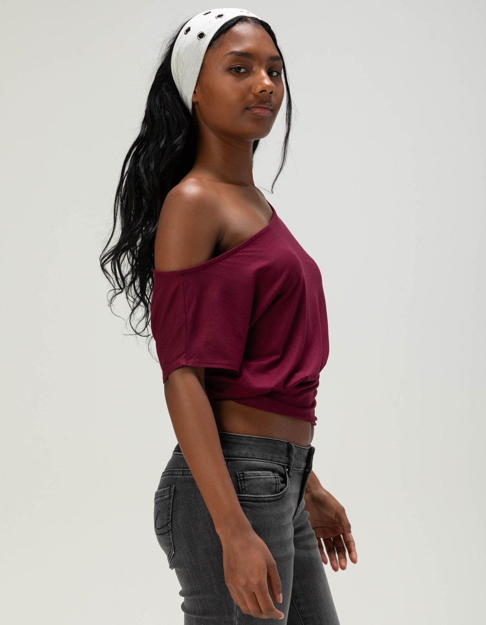 FULL TILT Womens Off The Shoulder Banded Bottom Top