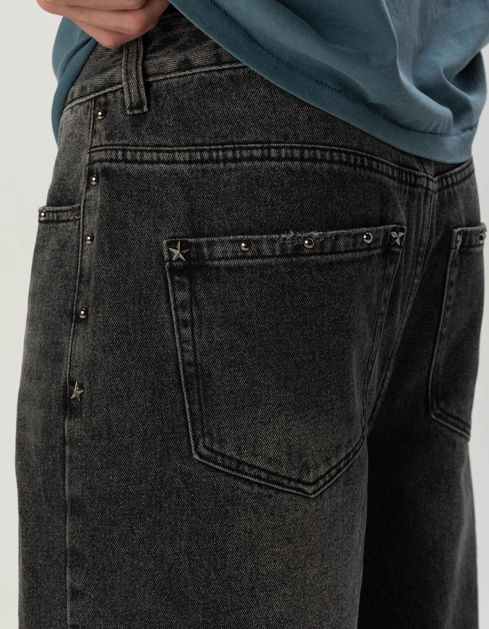 RSQ Mens Baggy Studded Jorts - WASHED BLACK