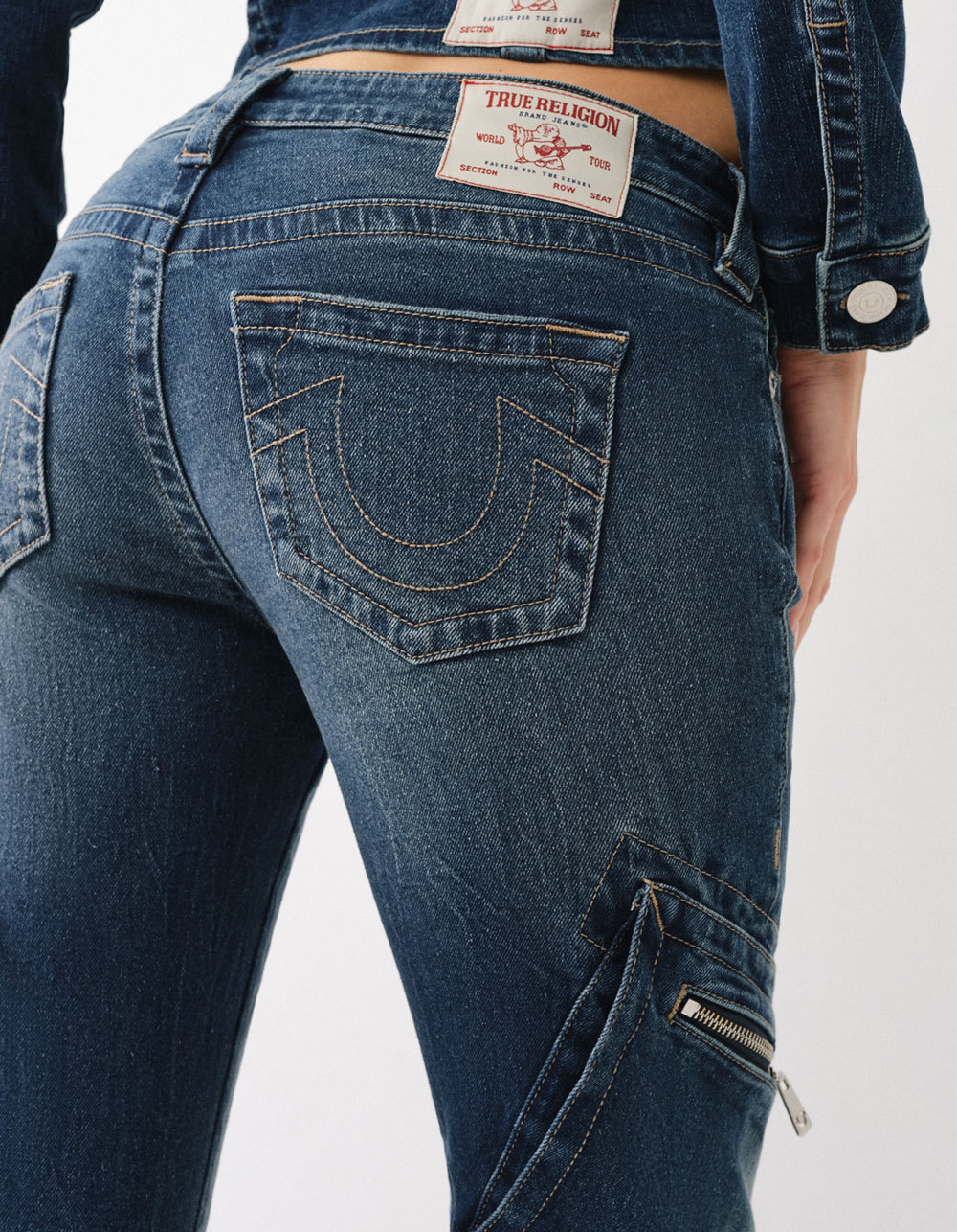 TRUE RELIGION Becca Womens Belted Cargo Bootcut Jeans - MEDIUM WASH