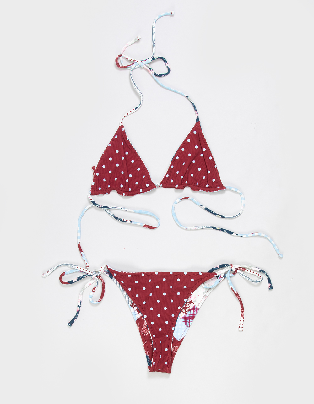 FULL TILT Textured Reversible Tie Side Cheeky Bikini Bottoms - MULTI