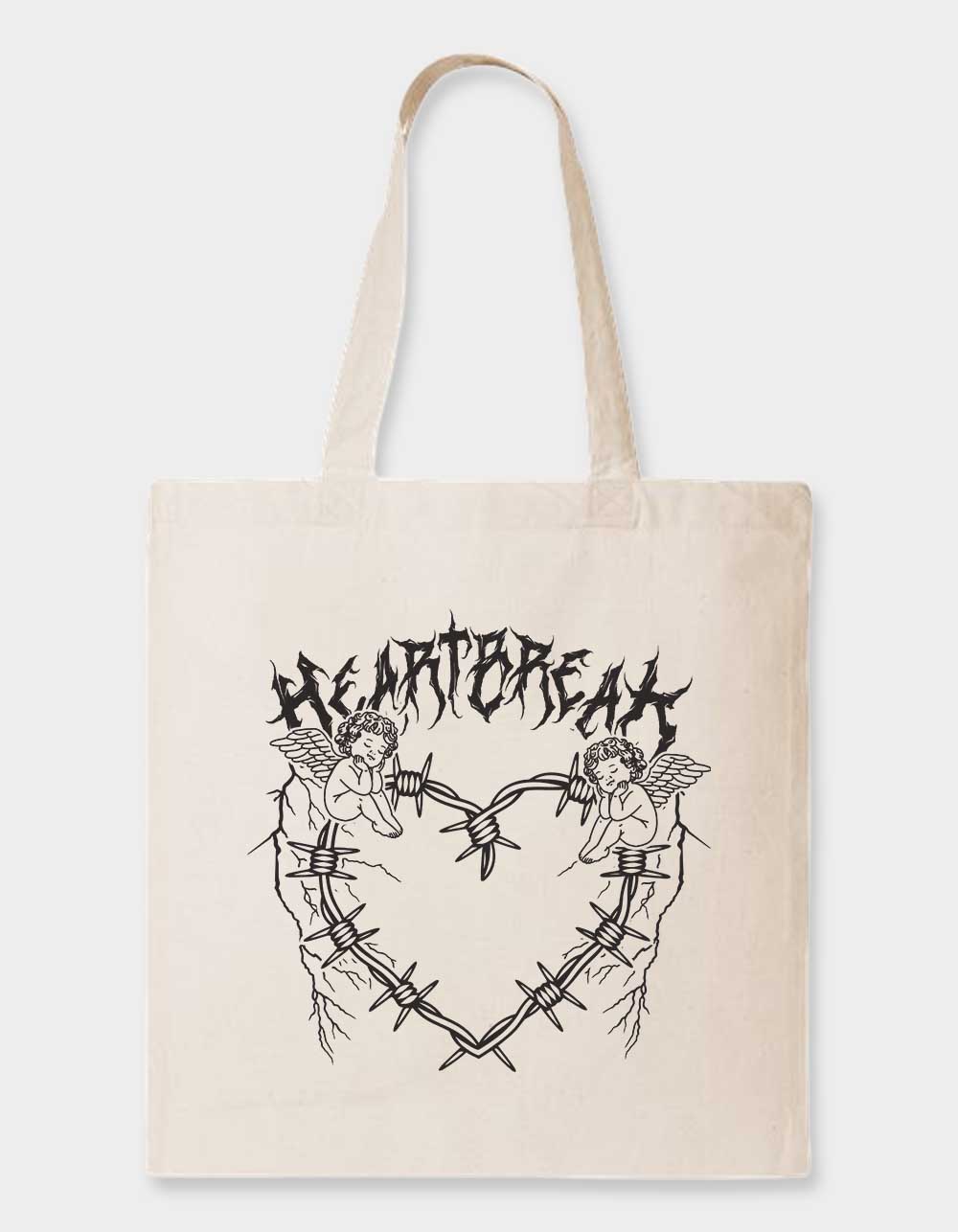 HEARTBREAK Barb Wire Heart Unisex Tote Bag - NATURAL