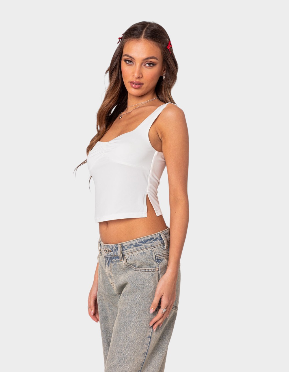 EDIKTED Marigold Side Slit Top - WHITE