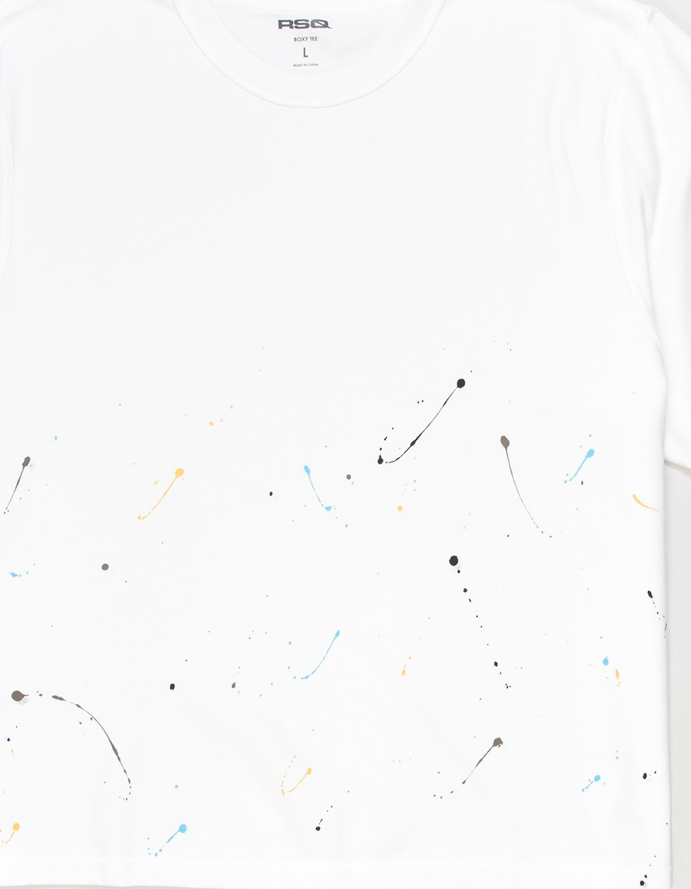 RSQ Mens Paint Splatter Boxy Tee - WHITE