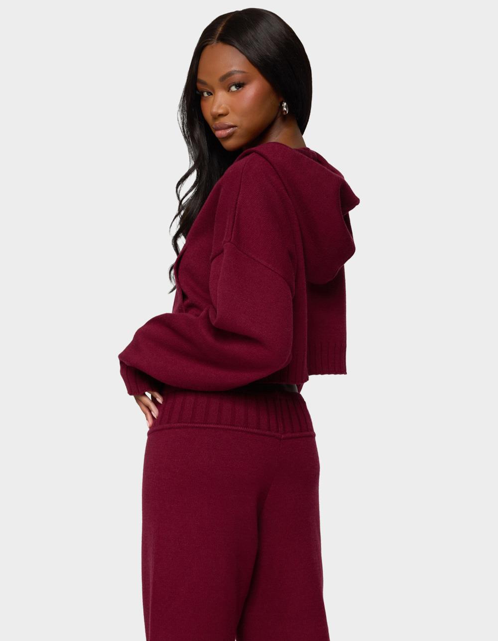 EDIKTED Russell Knit Hooded Cardigan - DK RED