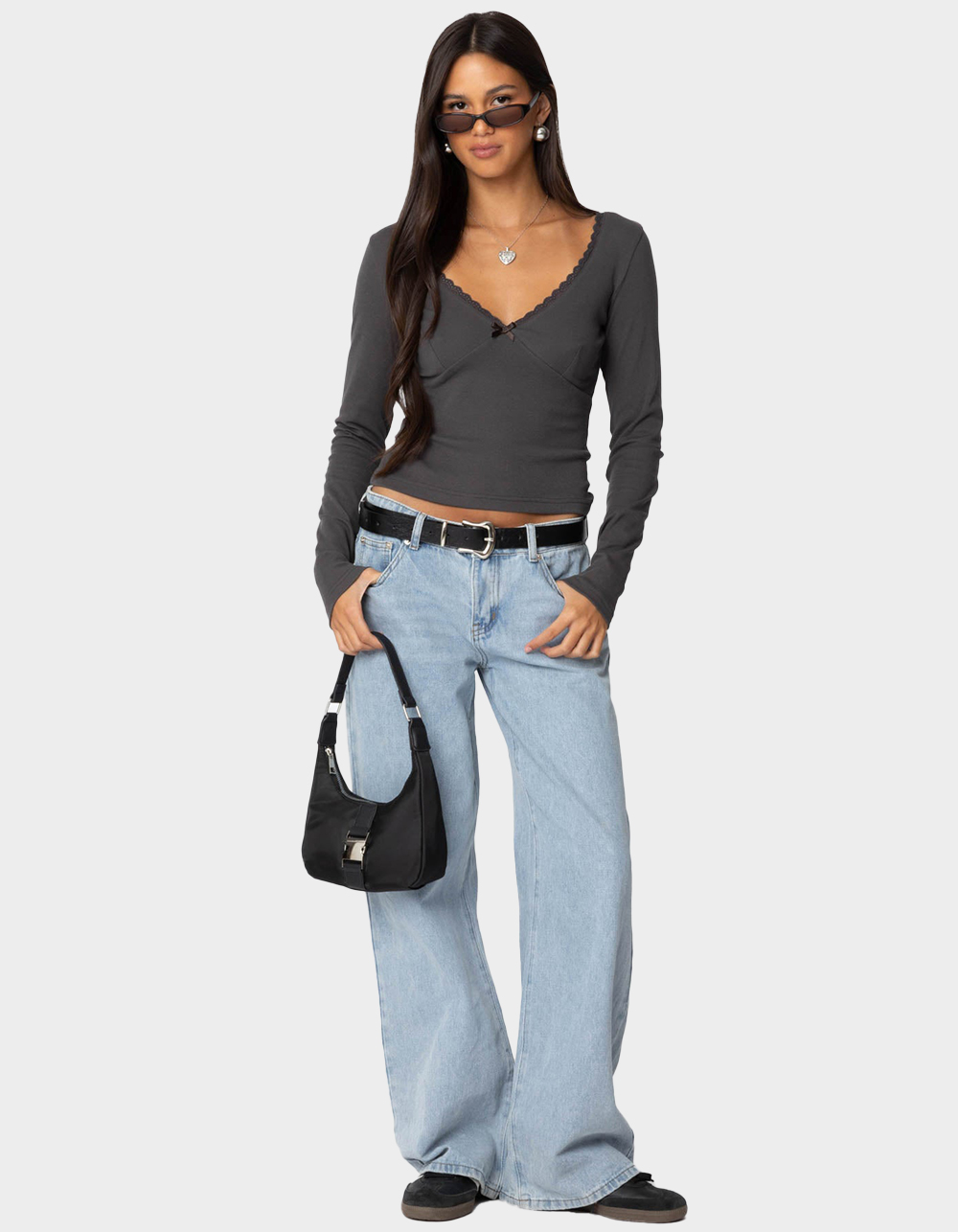 EDIKTED Adrienne Lace Trim Top - GRAY