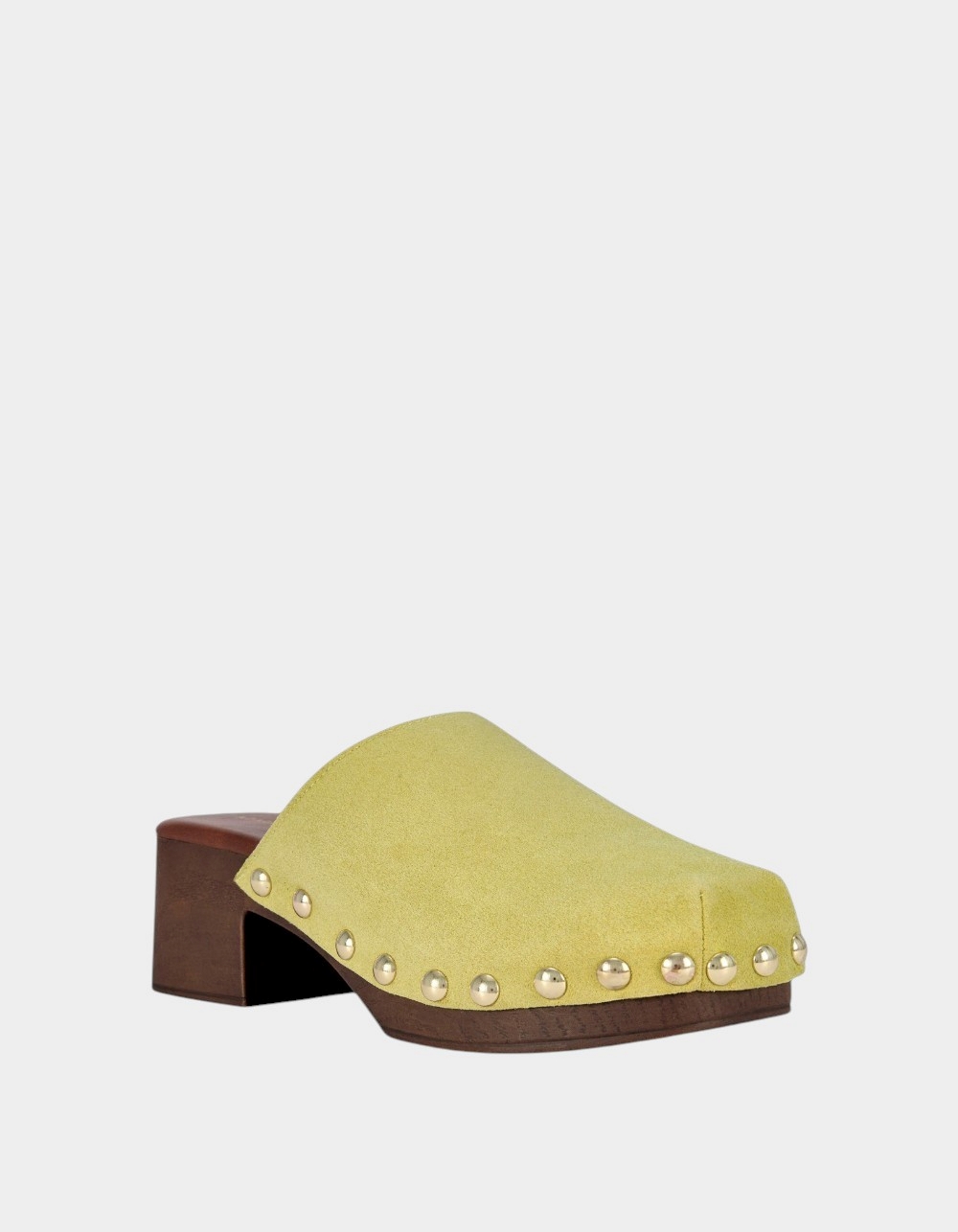 AZALEA WANG Walinda Genuine Suede Studded Womens Clogs - CITRON