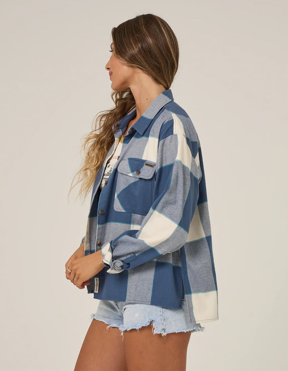 SALTY CREW Nomad Womens Crop Flannel - BLUE