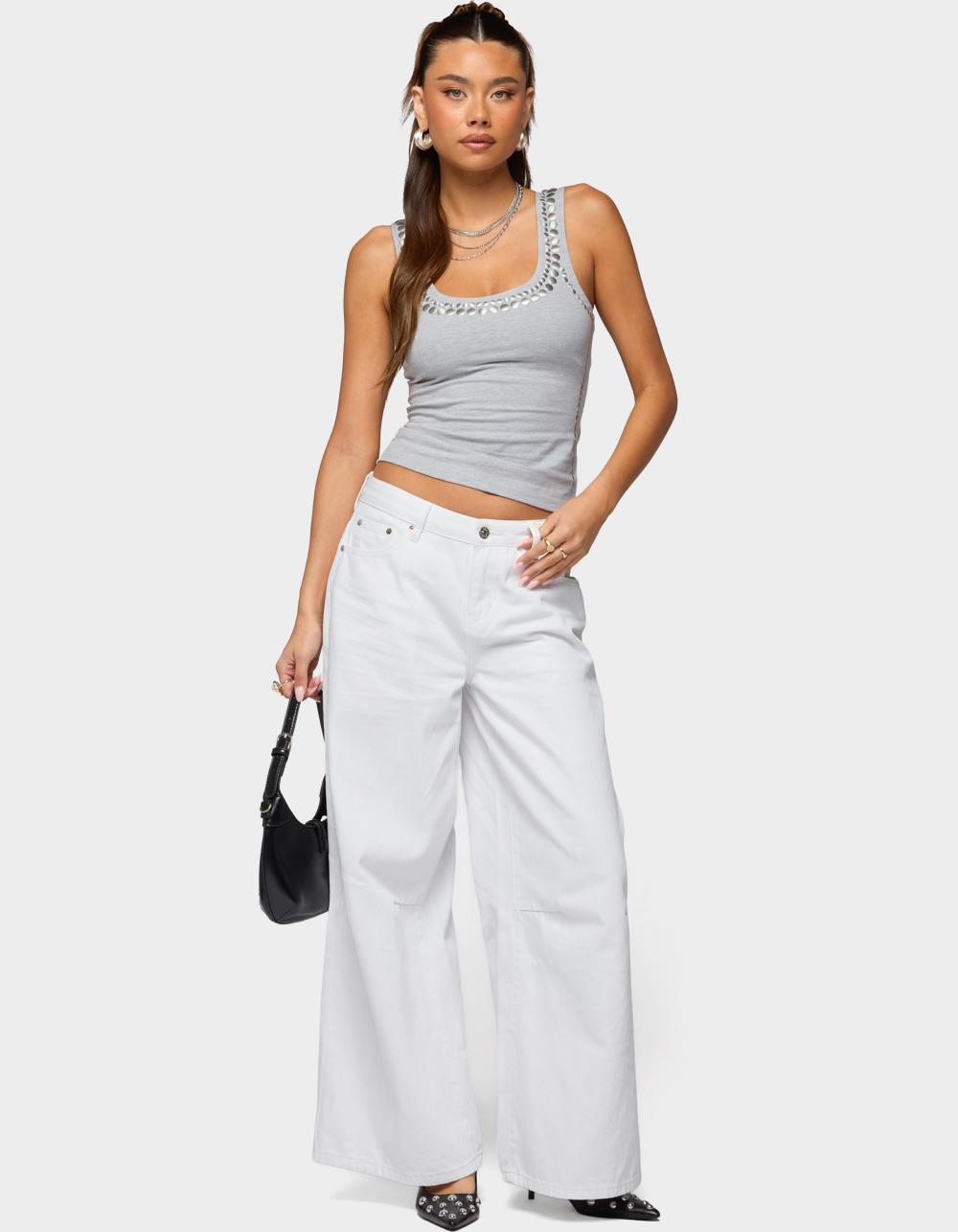 EDIKTED Studded Built Bra Tank Top - GRAY