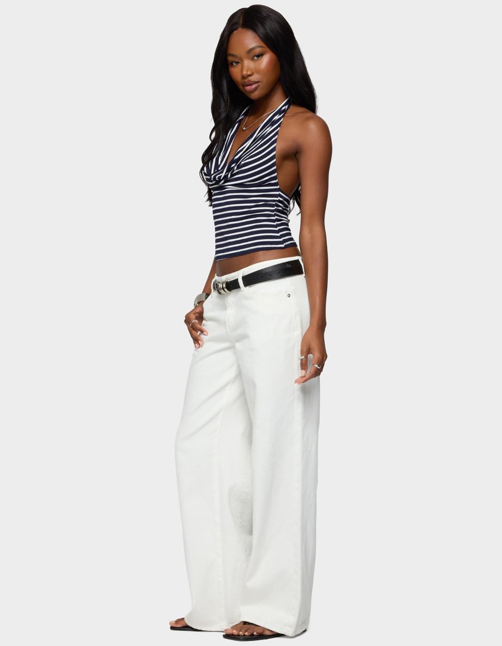 EDIKTED Striped Cowl Neck Halter Top - NAVY