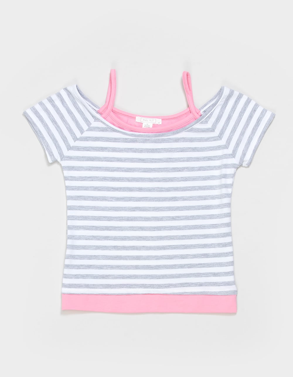 FULL TILT Girls Stripe 2fer Top - GRAY COMBO