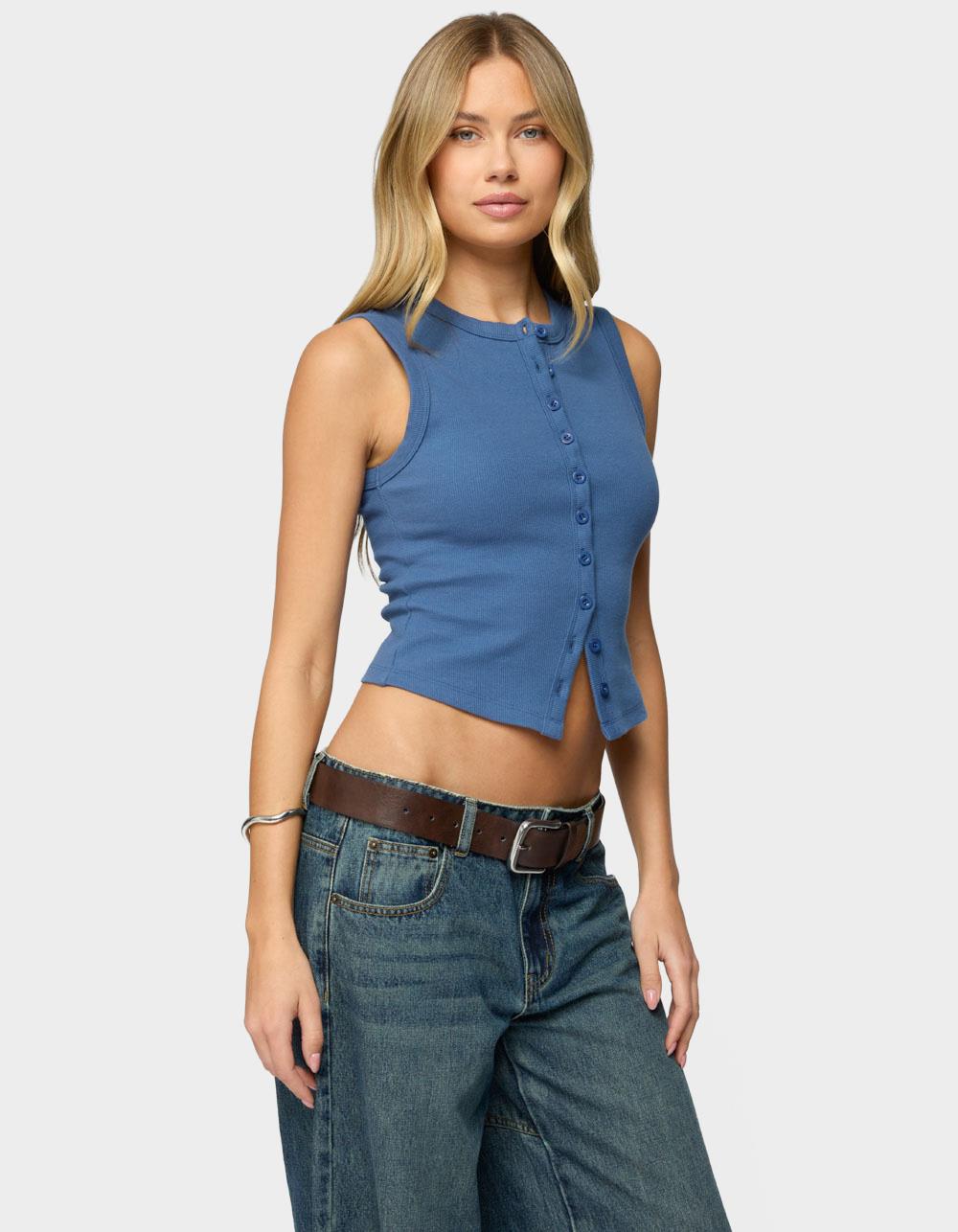 EDIKTED Basel Button Up Tank Top