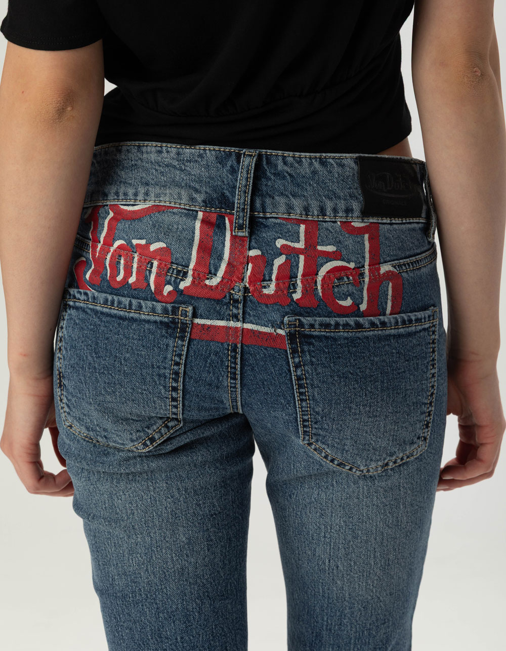 VON DUTCH Low Rise Womens Flare Jeans - MEDIUM WASH