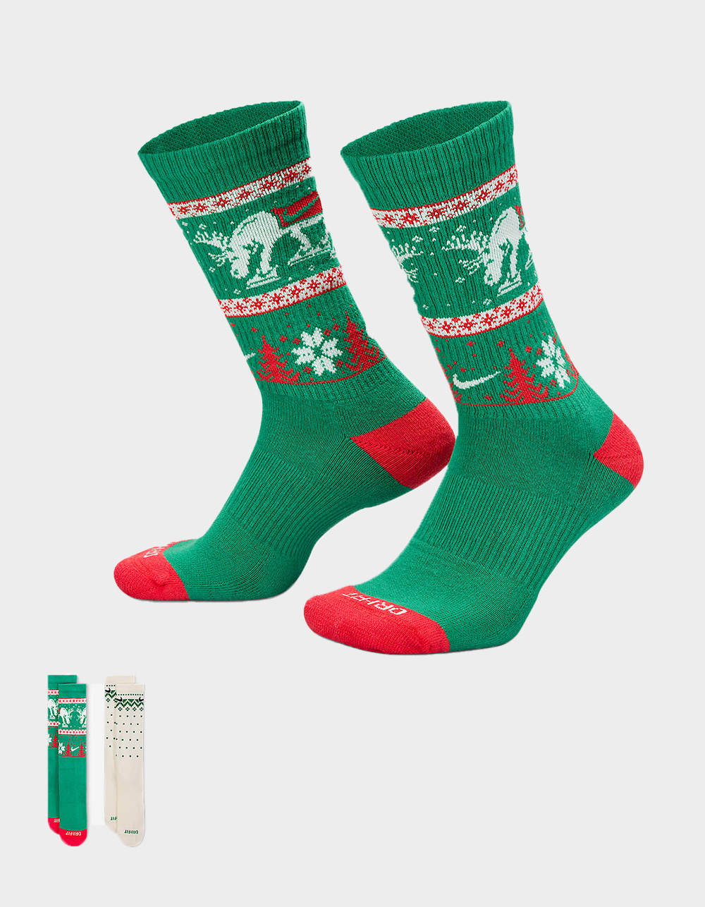 NIKE Everyday Plus 2 Pack Winter Wonderland Crew Socks - GREEN/WHITE