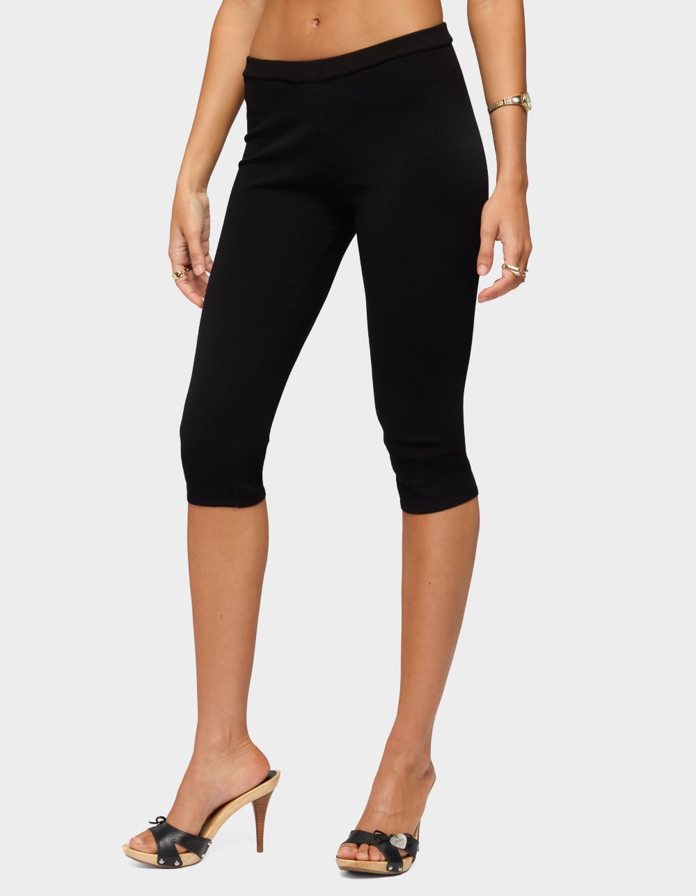 EDIKTED Vanessa Knit Capri Pants - BLACK