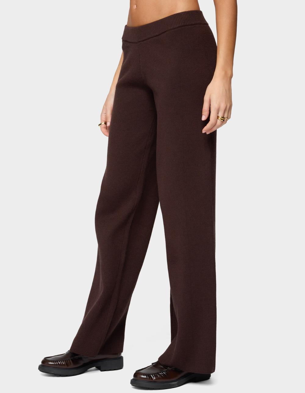 EDIKTED Lorie Wide Leg Knit Pants - BROWN