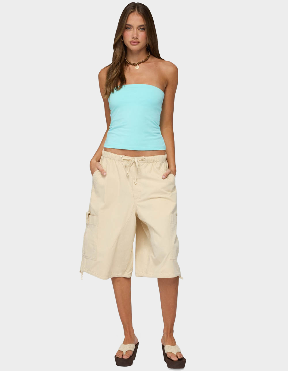 EDIKTED Azul Oversized Cargo Bermuda Shorts - BEIGE