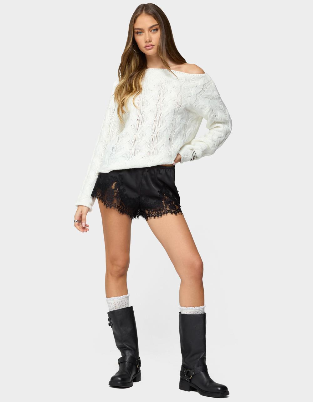 EDIKTED Nellie Off Shoulder Cable Knit Sweater