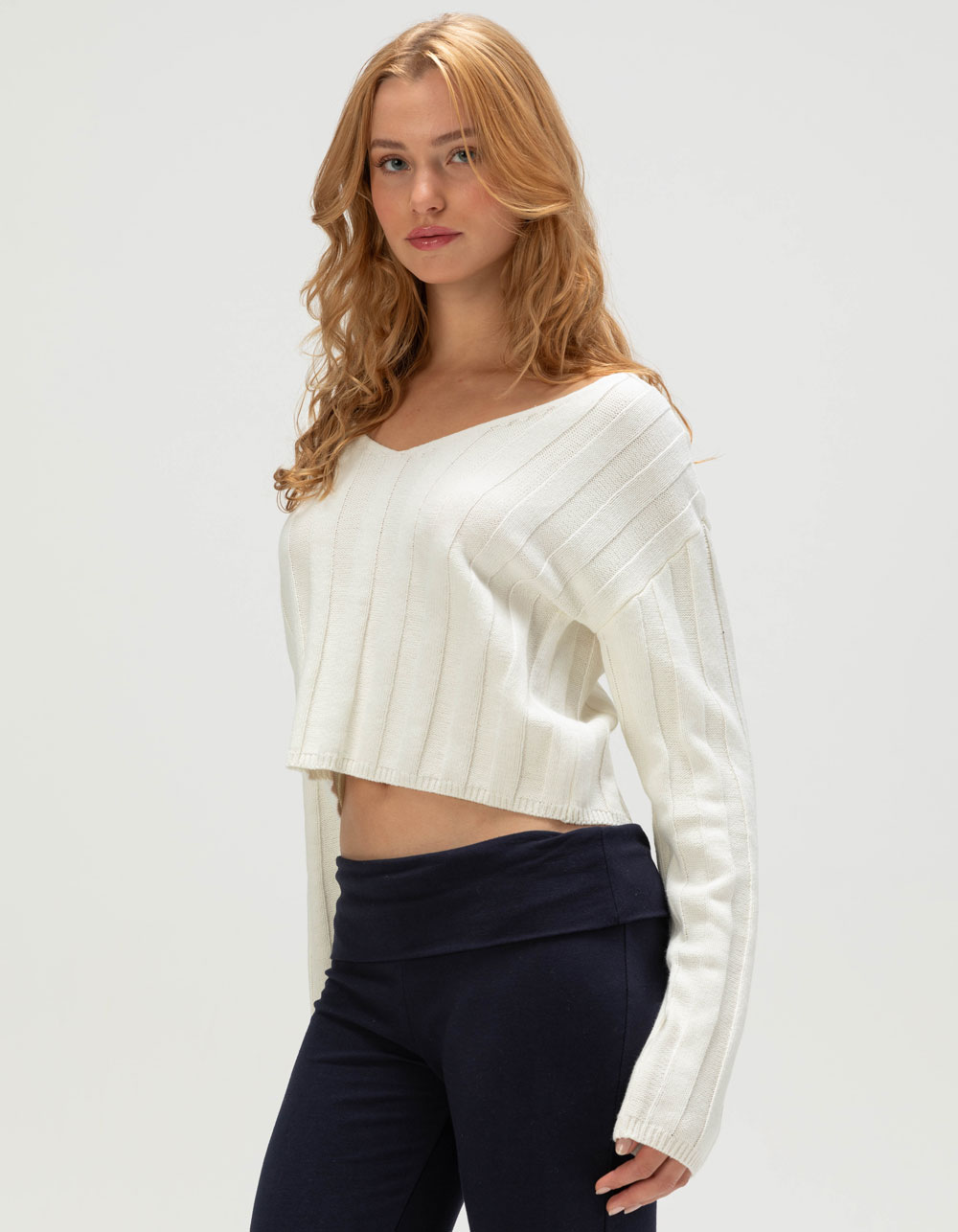 RSQ Womens Crop Rib Sweater - CREAM