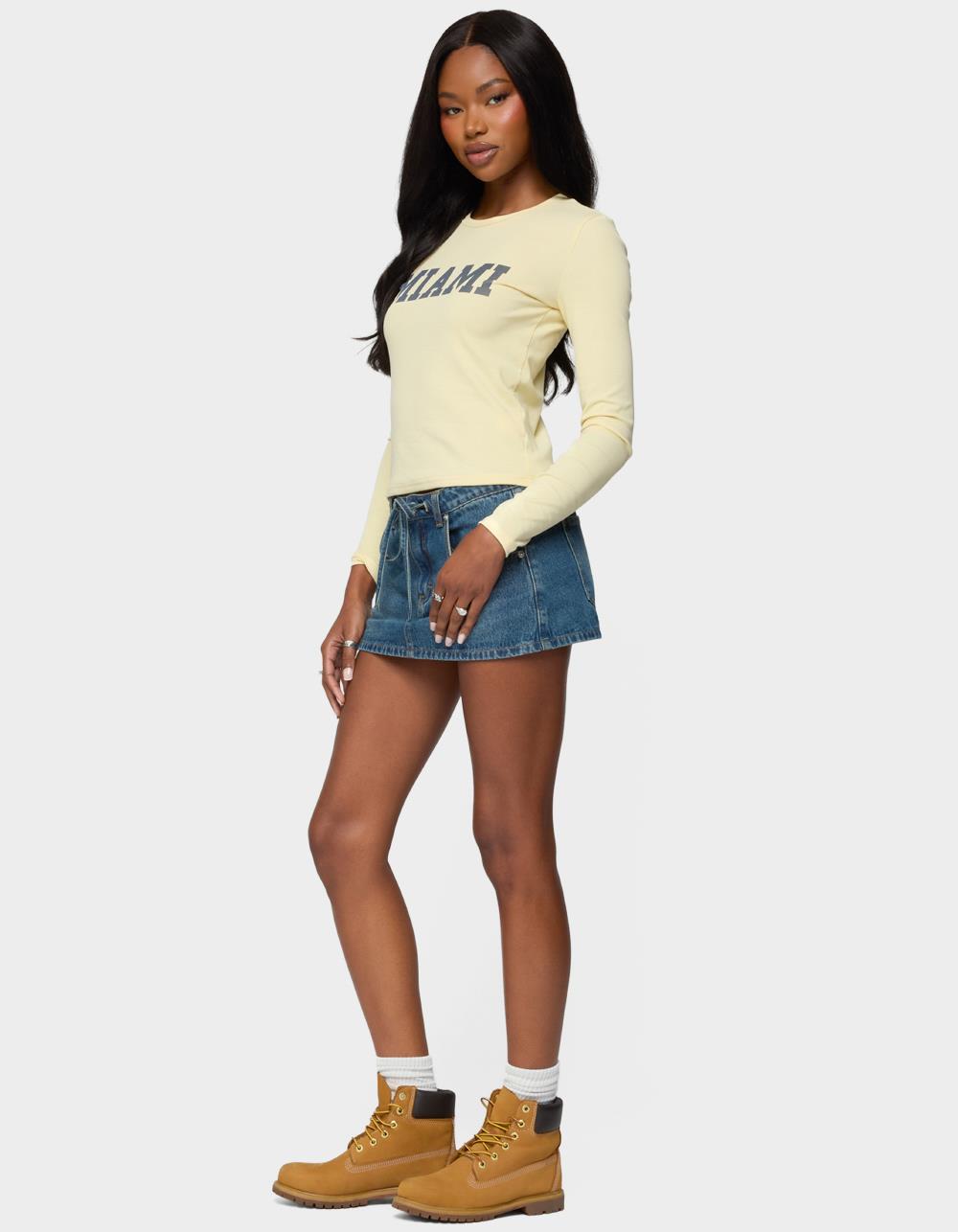 EDIKTED Miami Girl Long Sleeve Tee - YELLOW