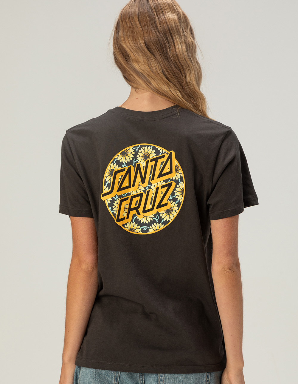 SANTA CRUZ Sunflower Dot Womens Boyfriend Tee - BLACK