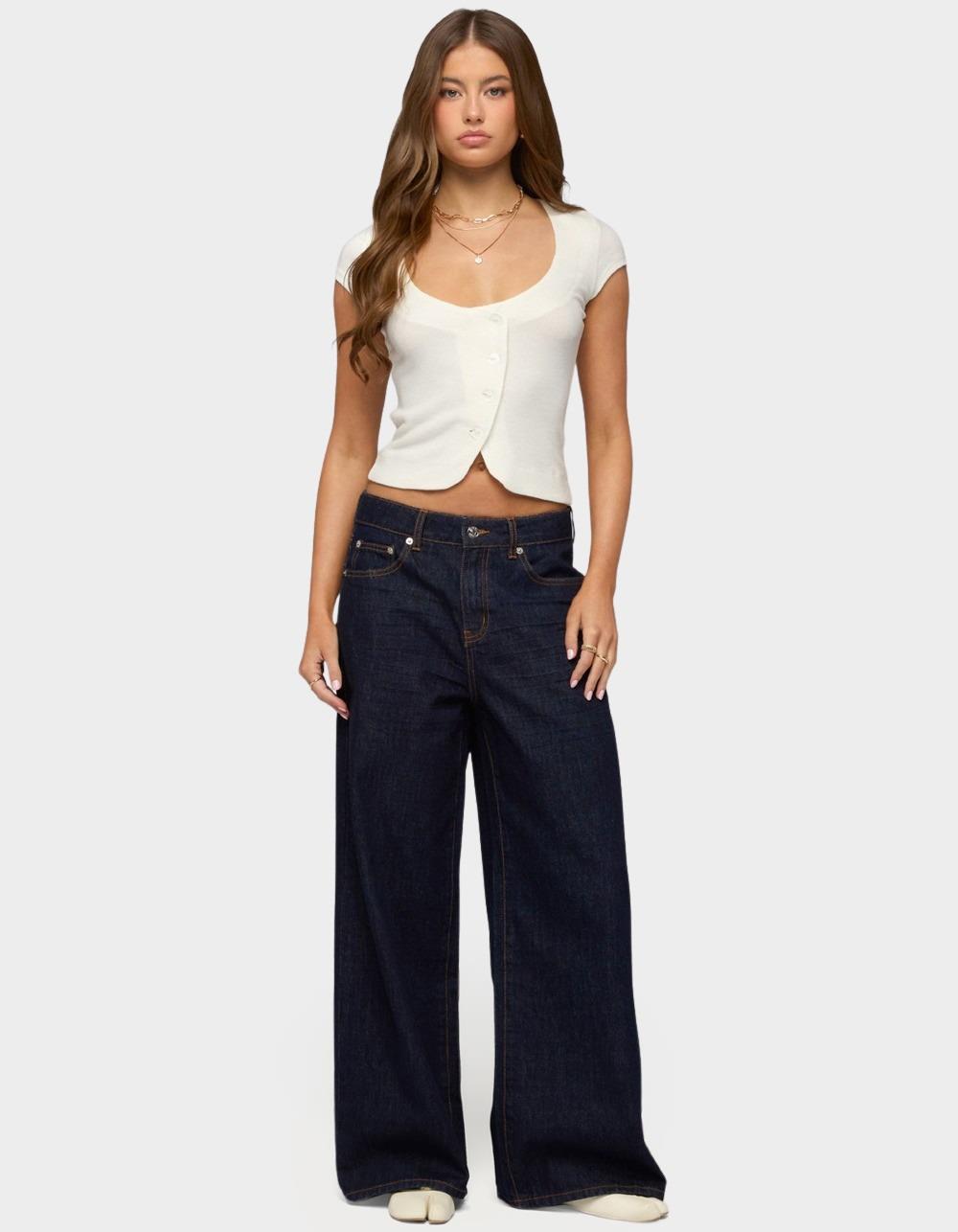 EDIKTED Juanita Low Rise Baggy Jeans - DARK BLUE