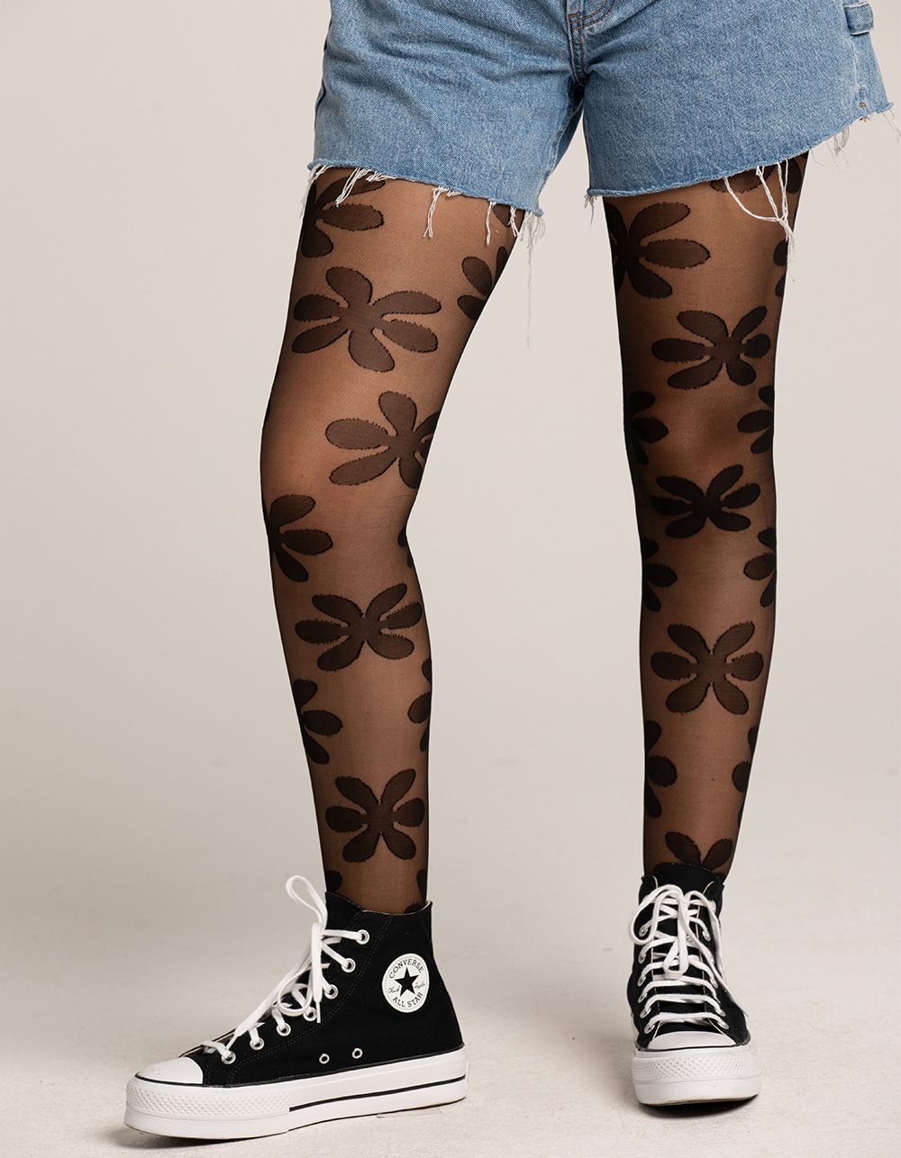 FULL TILT Floral Sheer Tights BLACK Tillys