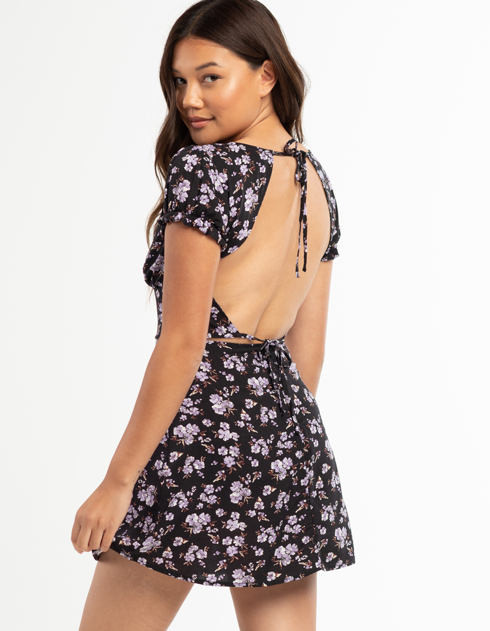 RSQ Open Floral Open Back Dress BLACK Tillys