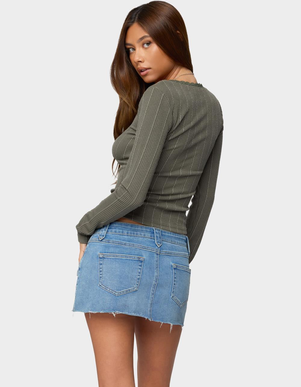 EDIKTED Beatrix Lacey Ribbed Top - DK GREEN