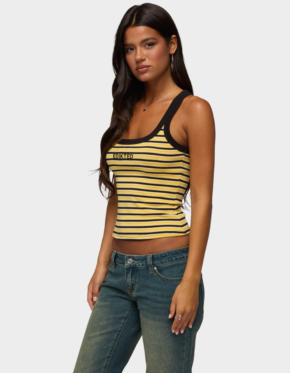 EDIKTED Energy Striped Ribbed Tank Top - YELLOW