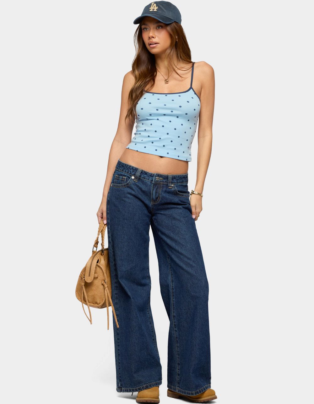 EDIKTED Carlah Contrast Polka Dot Tank Top - LIGHT BLUE