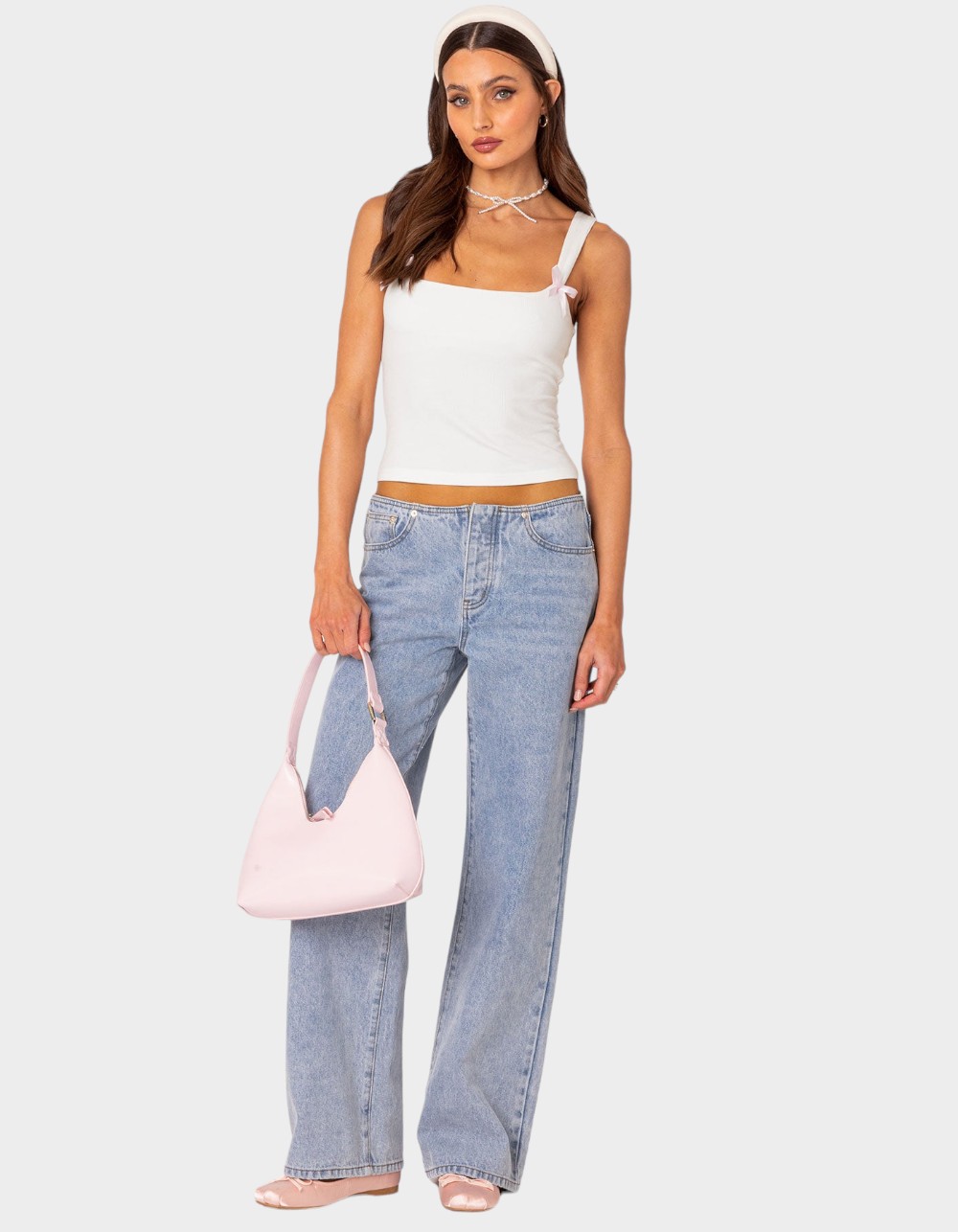 EDIKTED Lola Ribbed Tank Top - WHITE
