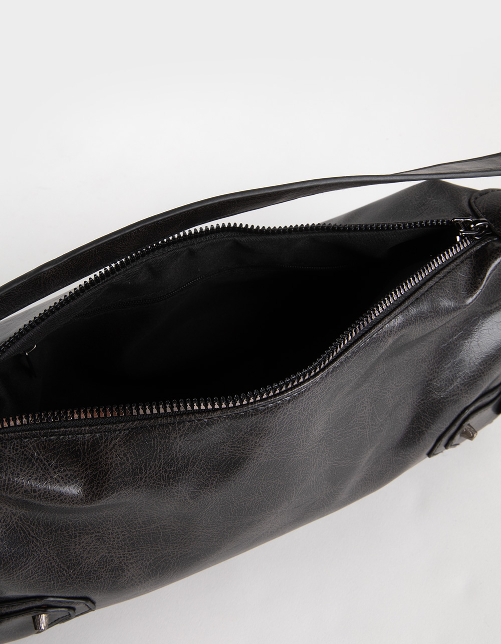 Faux Leather Shoulder Bag - WASHED BLACK
