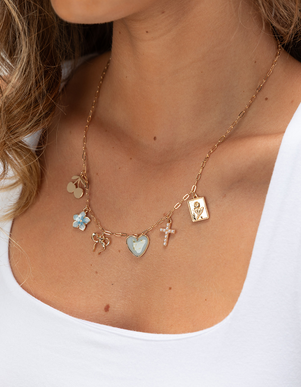 FULL TILT Heart/Cherry/Cross Charm Necklace - GOLD