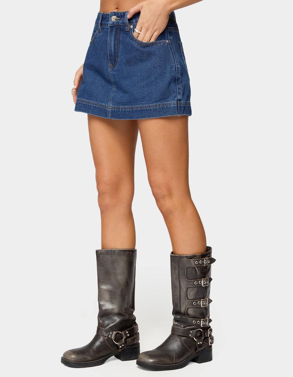 EDIKTED Felica High Rise Denim Mini Skort - LIGHT BLUE