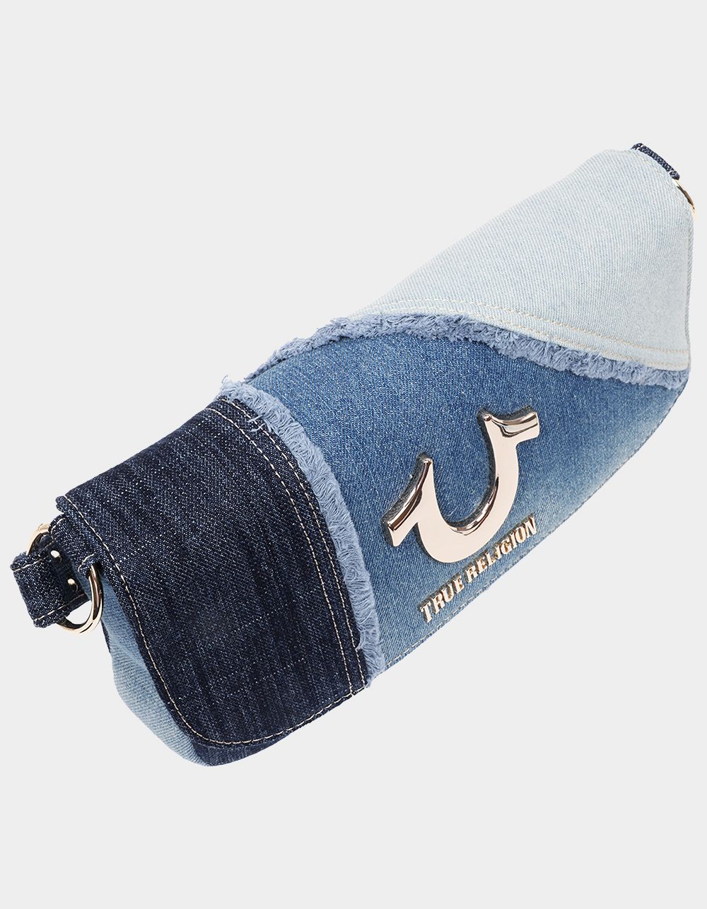 TRUE RELIGION Frayed Denim Horseshoe Hobo Bag - DENIM