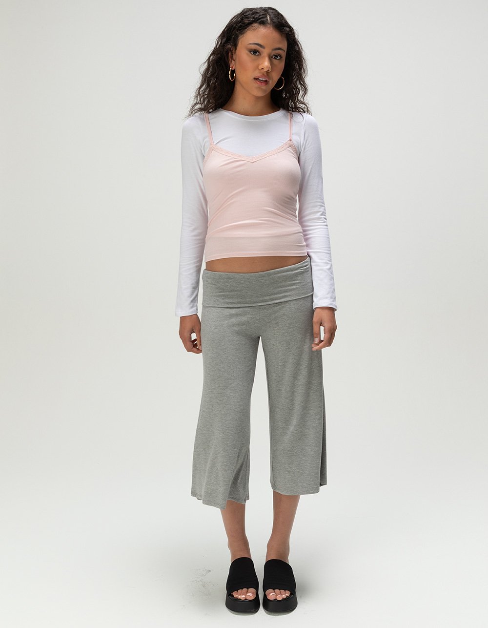 FULL TILT Womens Low Rise Gaucho Pants - HEATHER GRAY
