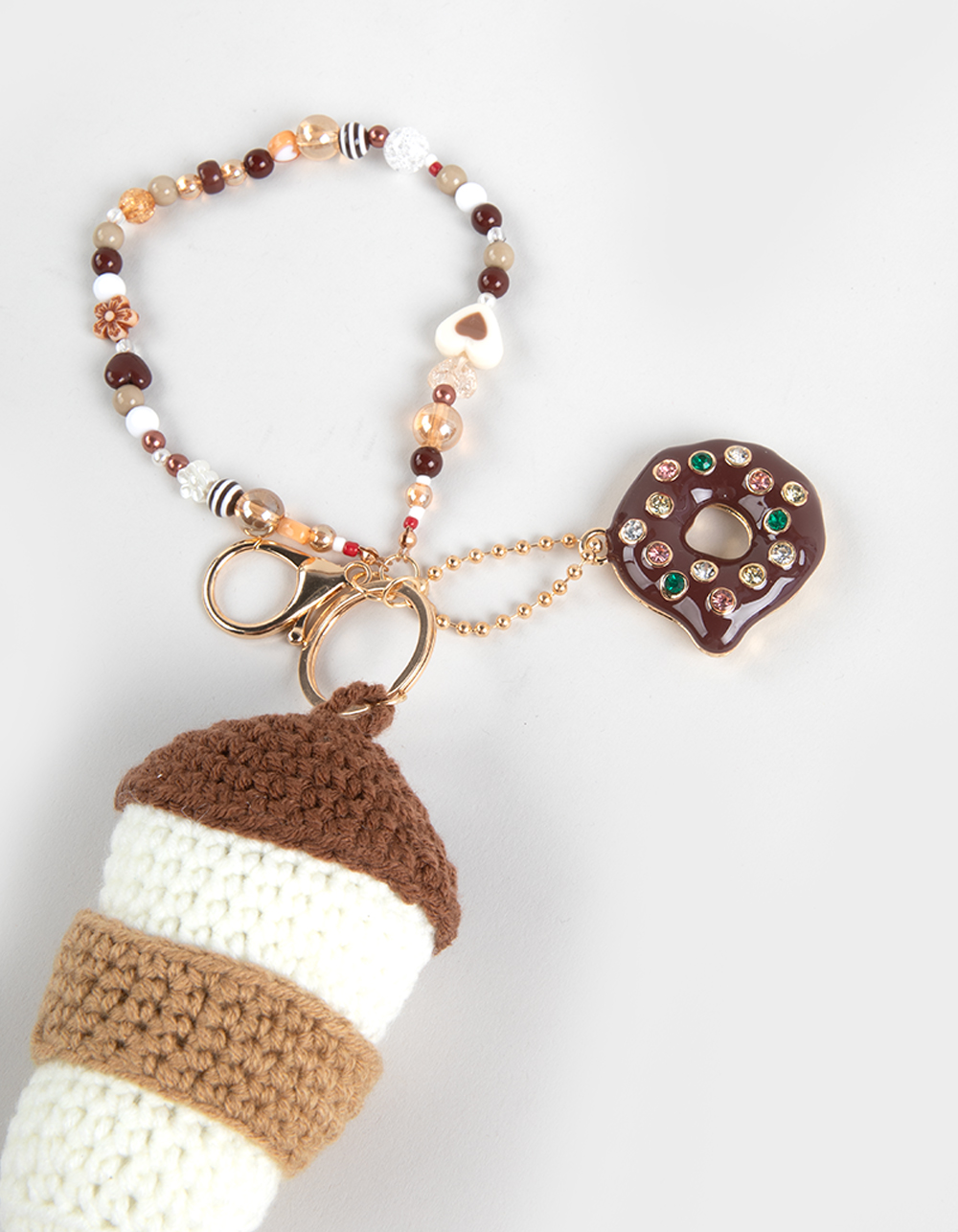 FULL TILT Crochet Coffee Bag Charm - BROWN COMBO
